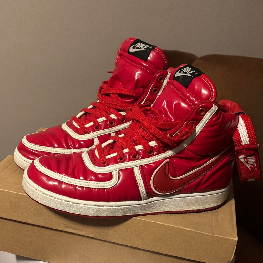 Nike Red and White High-Top Sneakers